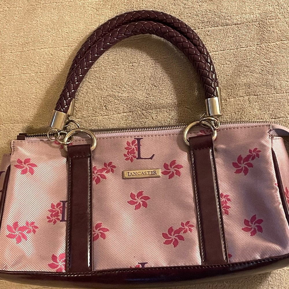 Lancaster Satchel Bag Lavender w/ Pink Flowers